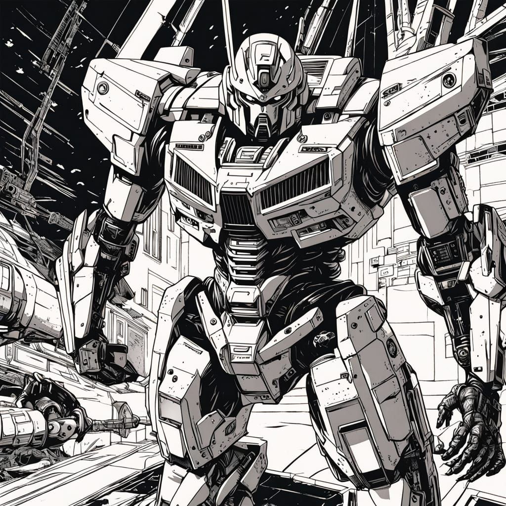 Gundam Pilot Emerges from Worn RX-78 Gundam in Gritty Ink Dr...