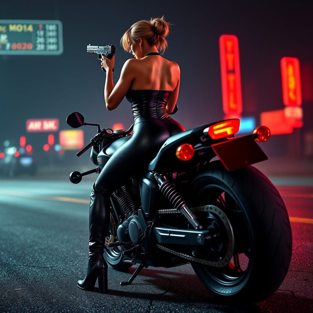 Cyberpunk Biker Goddess in Neon Dystopia