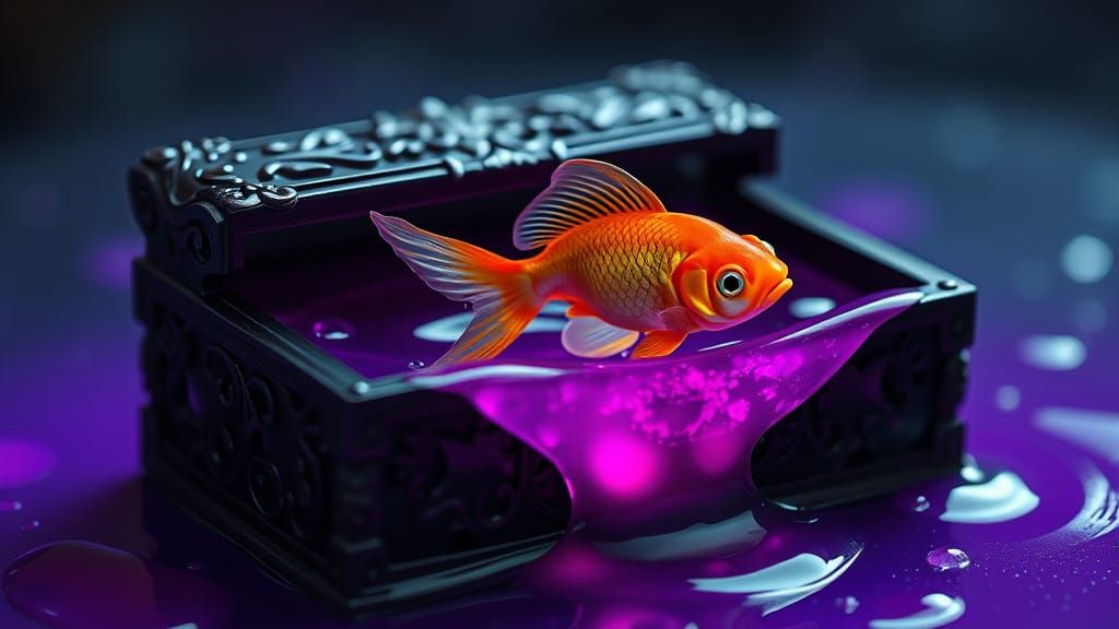Ancient Futuristic Goldfish in Neon Purple Slime