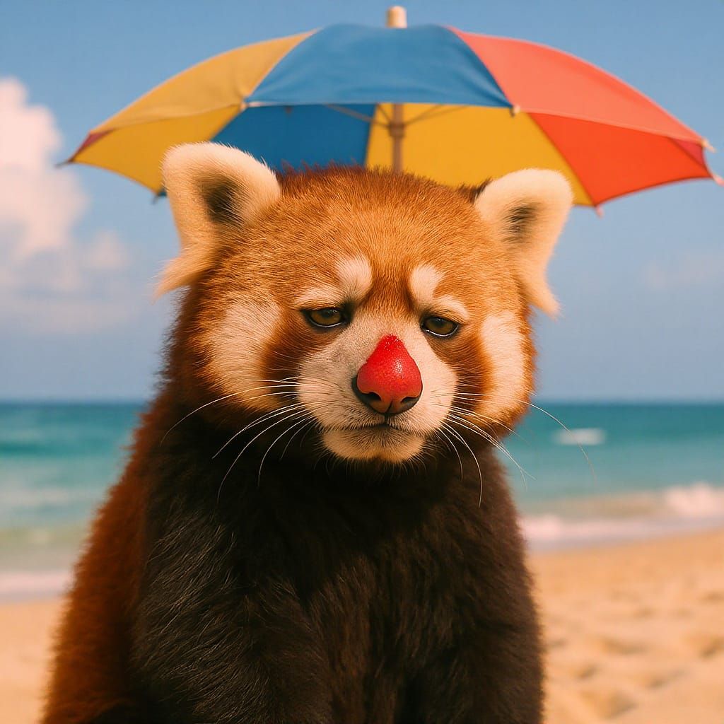 An anthropomorphic embarrassed Red Panda, with a bright red ...