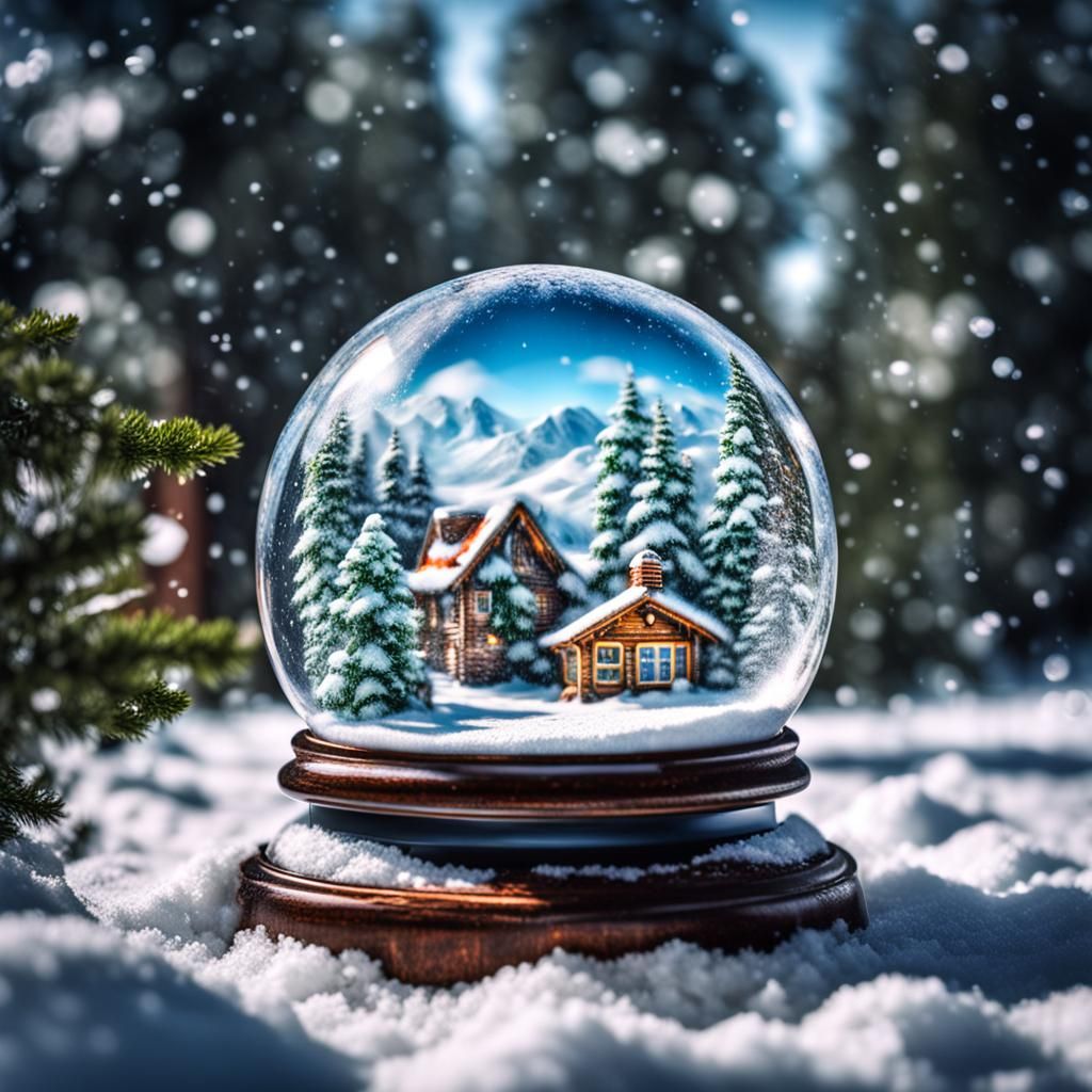 Summer Day Trapped in Snow Globe: Hyperrealistic Image