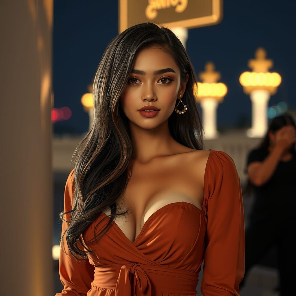 Elegant Kuwaiti Girl in Mini Dress at Night