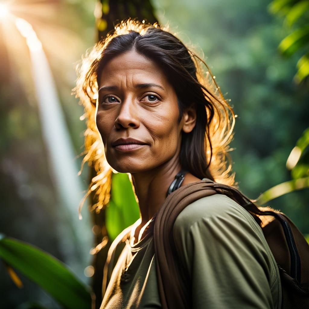 Jungle Waterfall Portrait with Bokeh