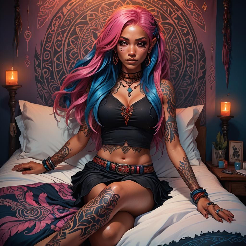 Fantasy Art of Girl with Tribal Tattoo