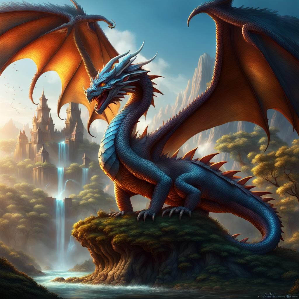 Fantastical Good Dragons Protecting Ancient Knowledge