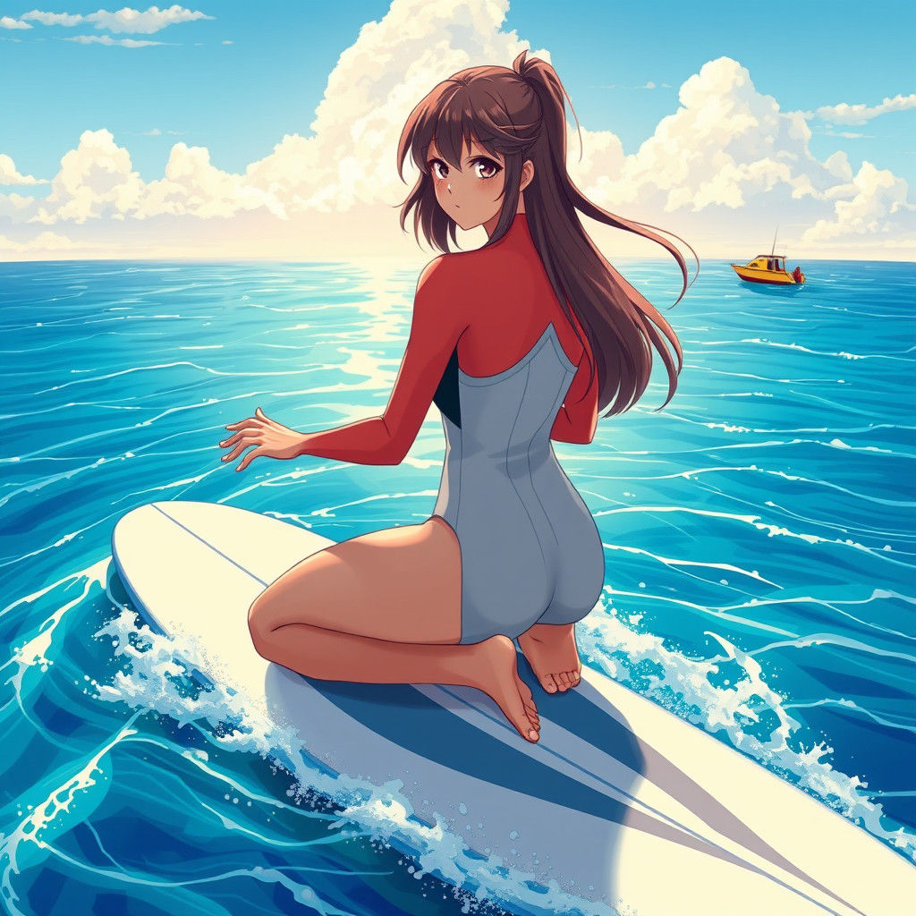 Giant Surfer Girl in Anime Style