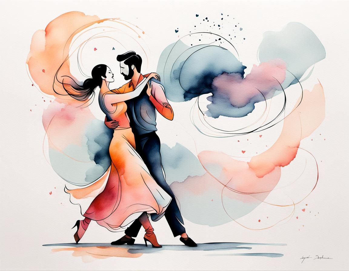 Minimalist Japandi Painting of a Dancing Couple