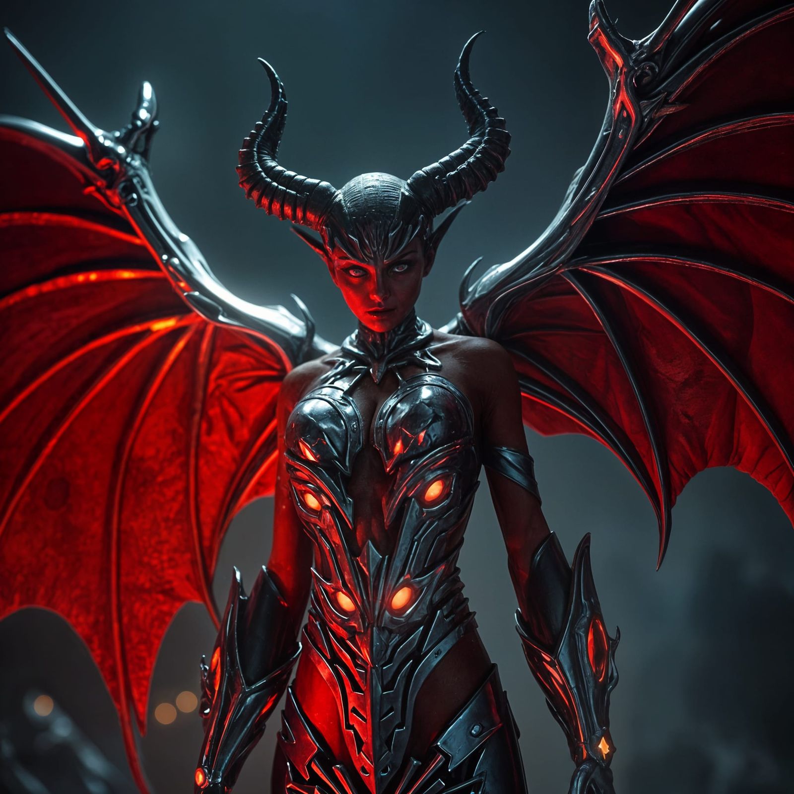 Demonic Figure in Chrome Armor: Dark Fantasy Horror