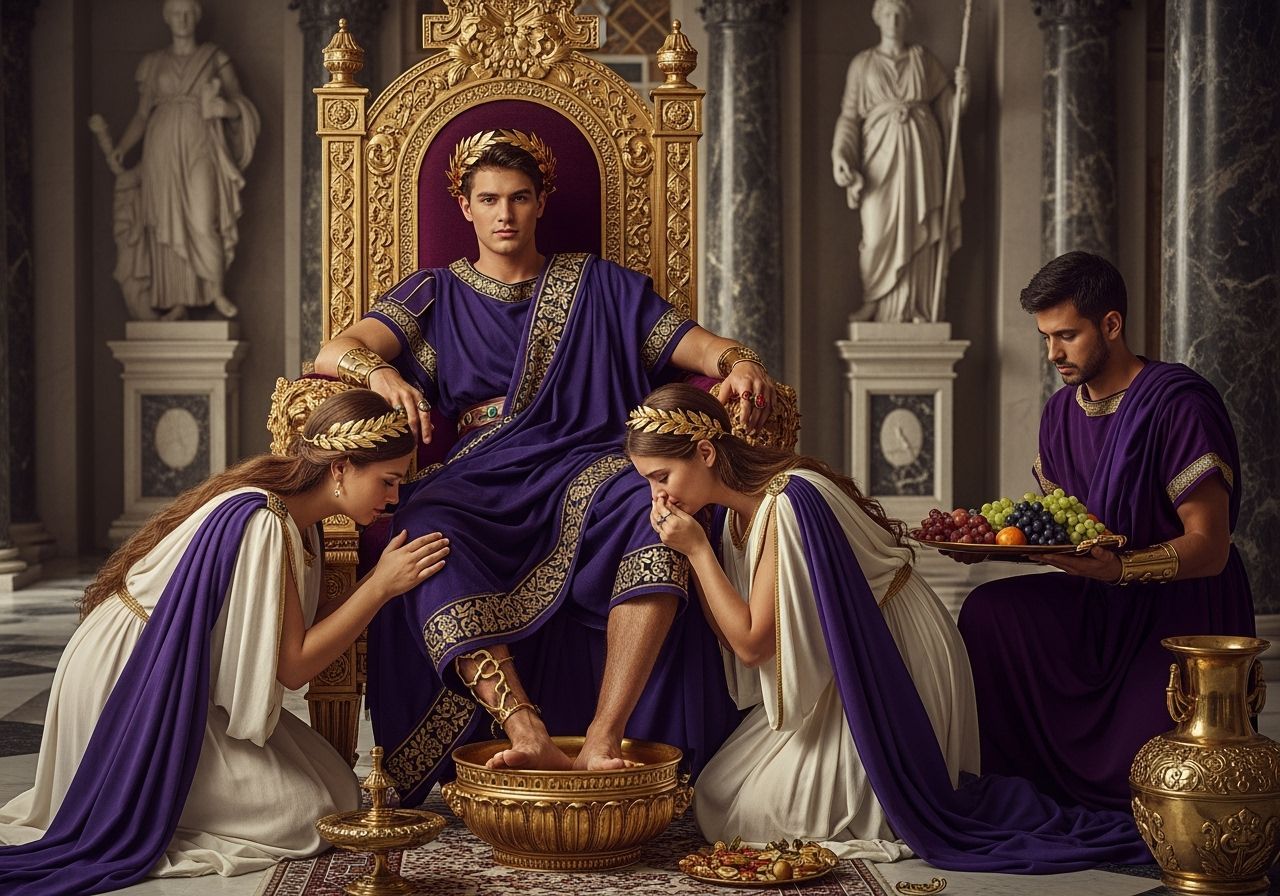 Roman Emperor on Gold Throne in Lavish Palace