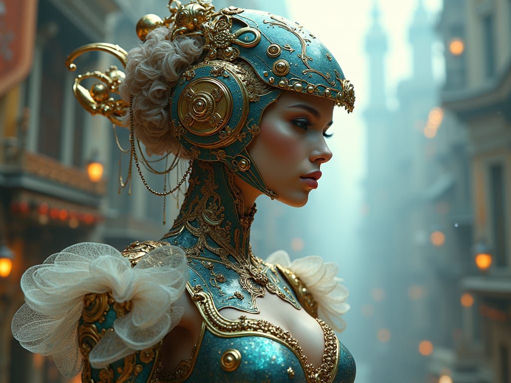 Steampunk Cyborg Goddess in Baroque Splendor