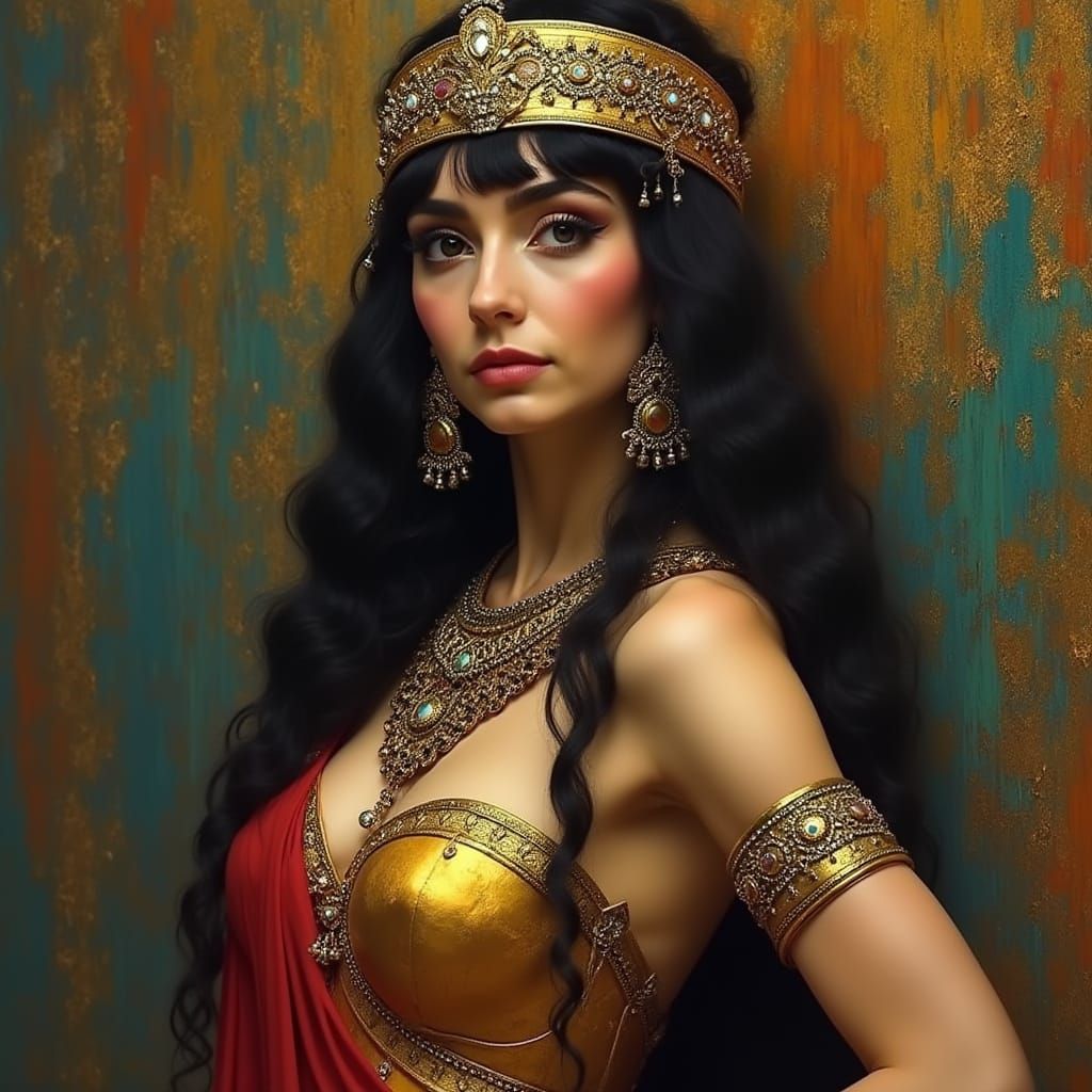 Cleopatra Portrait in Opulent Jewelry and Headdress