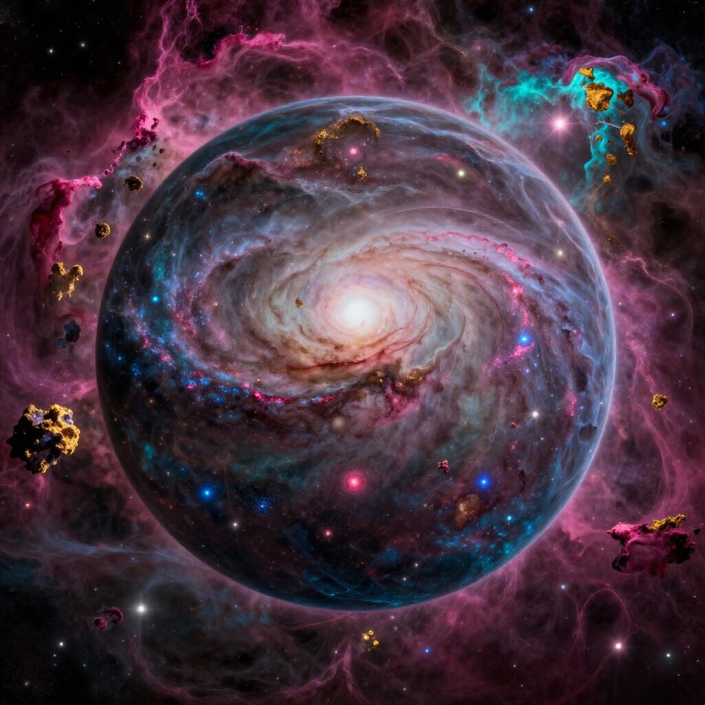 Photorealistic Cosmic Sphere in Vibrant Deep Space