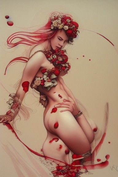 Hyperdetailed Portrait of Woman with Flowers in Hair