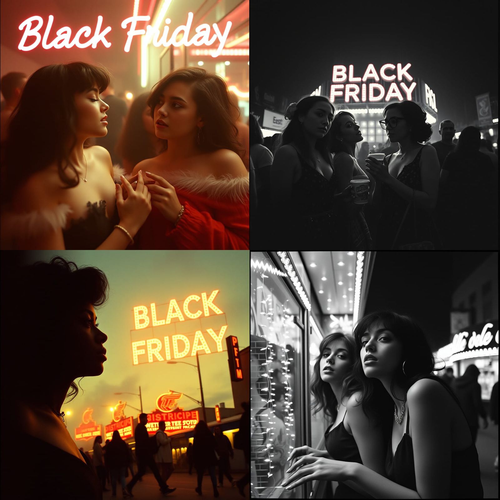 Surreal Black Friday Scene of Frivolous Females