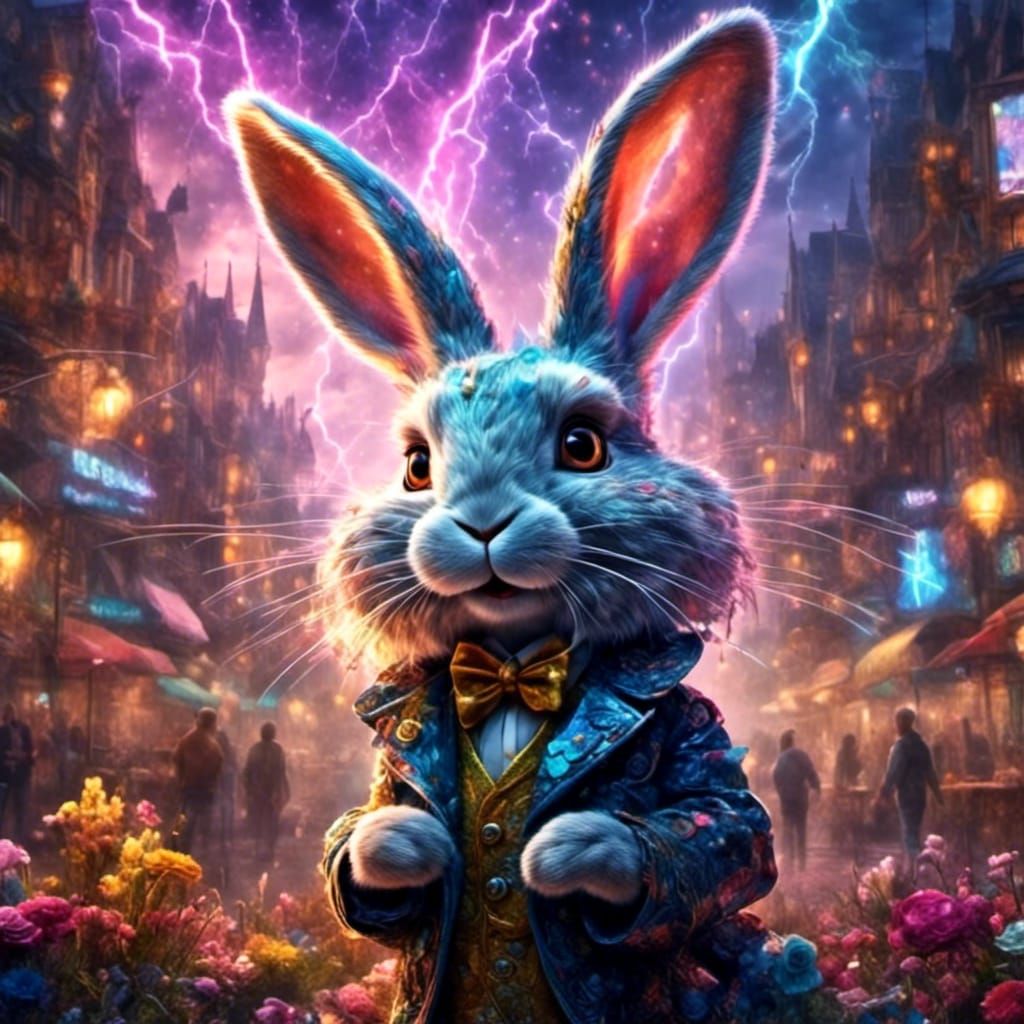 Mystical Rabbit with Top Hat in Digital Painting Style