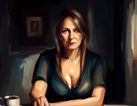 Mature woman sitting at a table