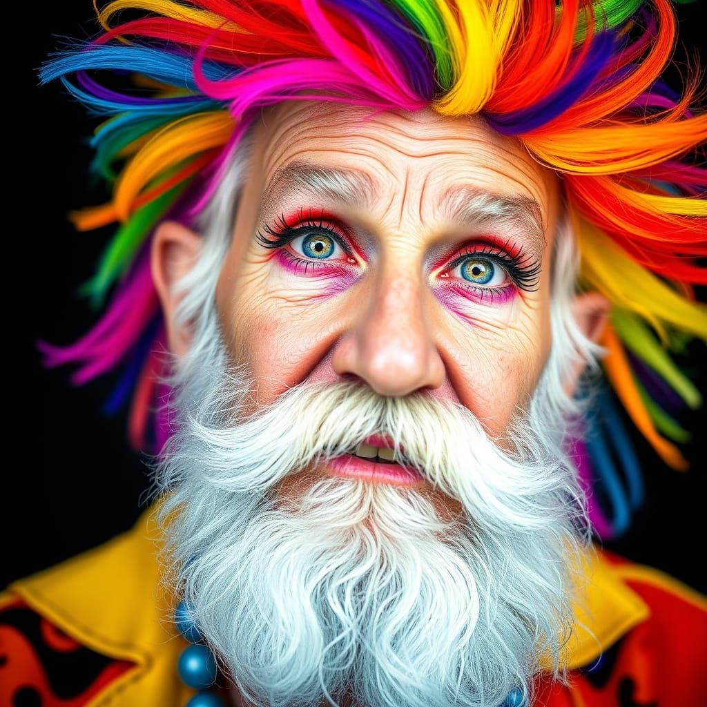 Rainbow Bearded Man With Vibrant Makeup And Hairstyle