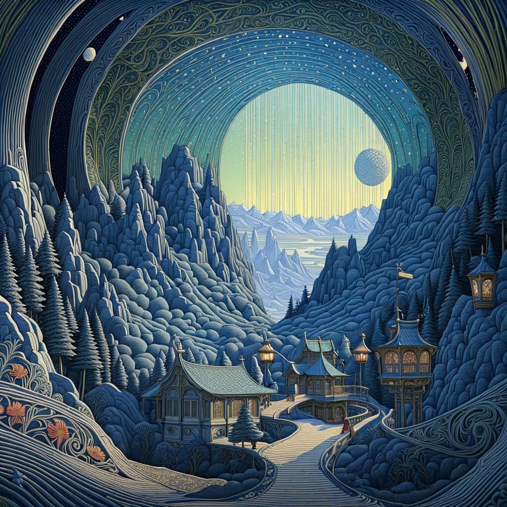 Vibrant 3D Landscape in Art Nouveau Style