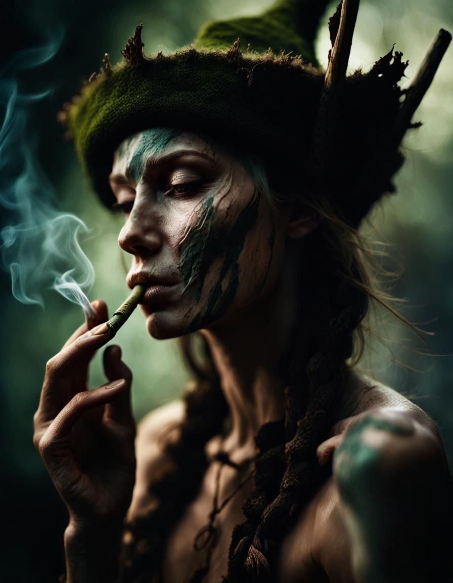 Mysterious Elf Druid in Dramatic Chiaroscuro Lighting