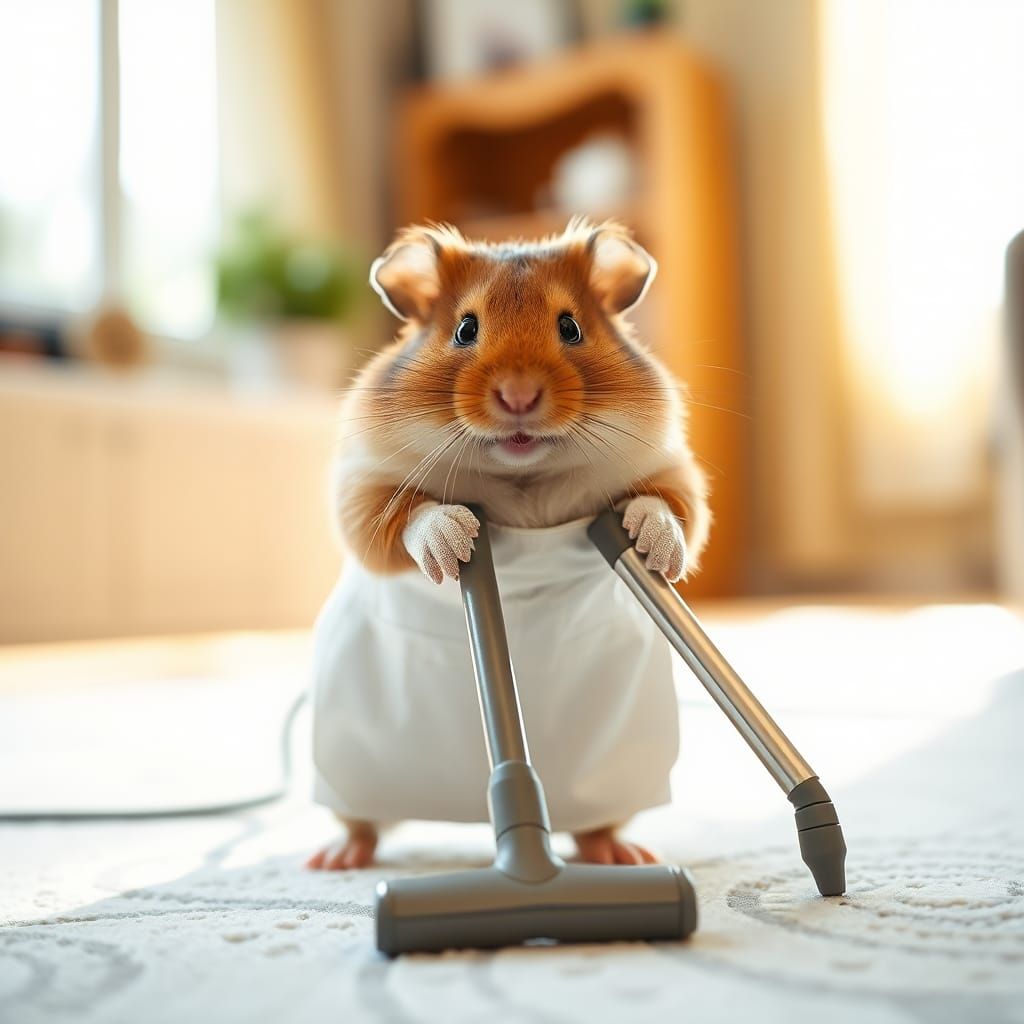 Industrious Hamster Cleans Apartment: Professional Photograp...