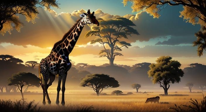 Photorealistic Giraffe in Golden Hour Savannah