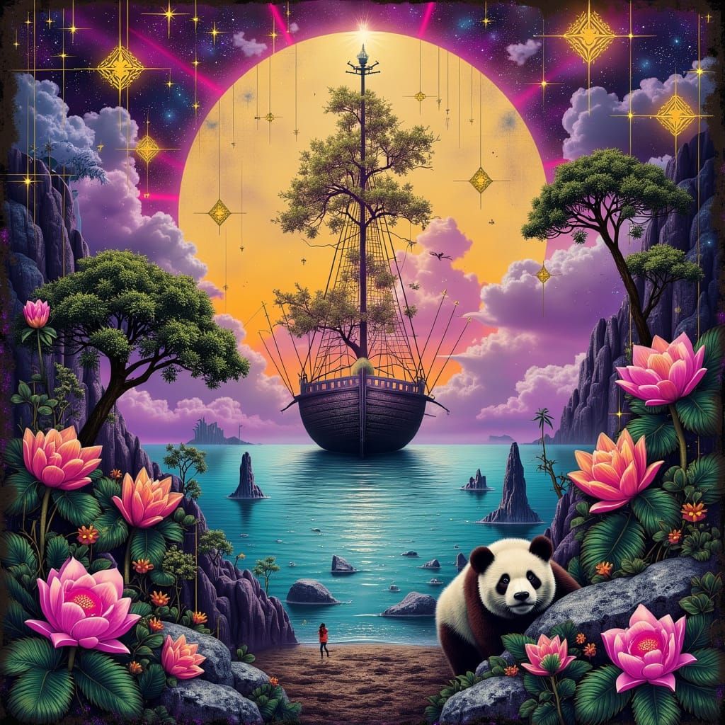 Vibrant Dreamscapes with Whimsical Creatures and Mystical Sy...