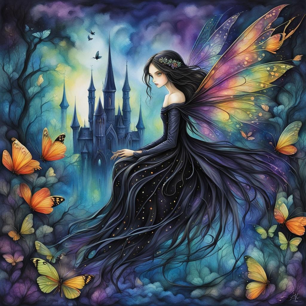 Gothic Fairies in Hazy, Vibrant Alcohol Ink Art