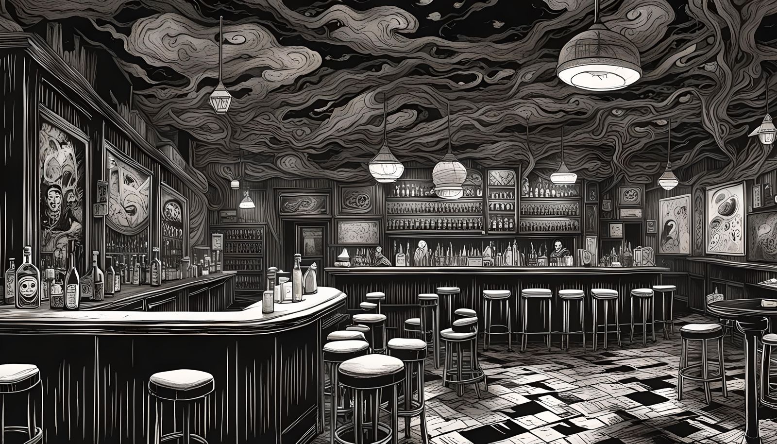 Junji Ito Style Haunted Bar Lounge