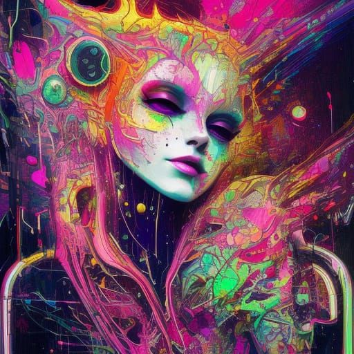 Cosmic Cat Entity in Cyber Noir Sci-Fi Style