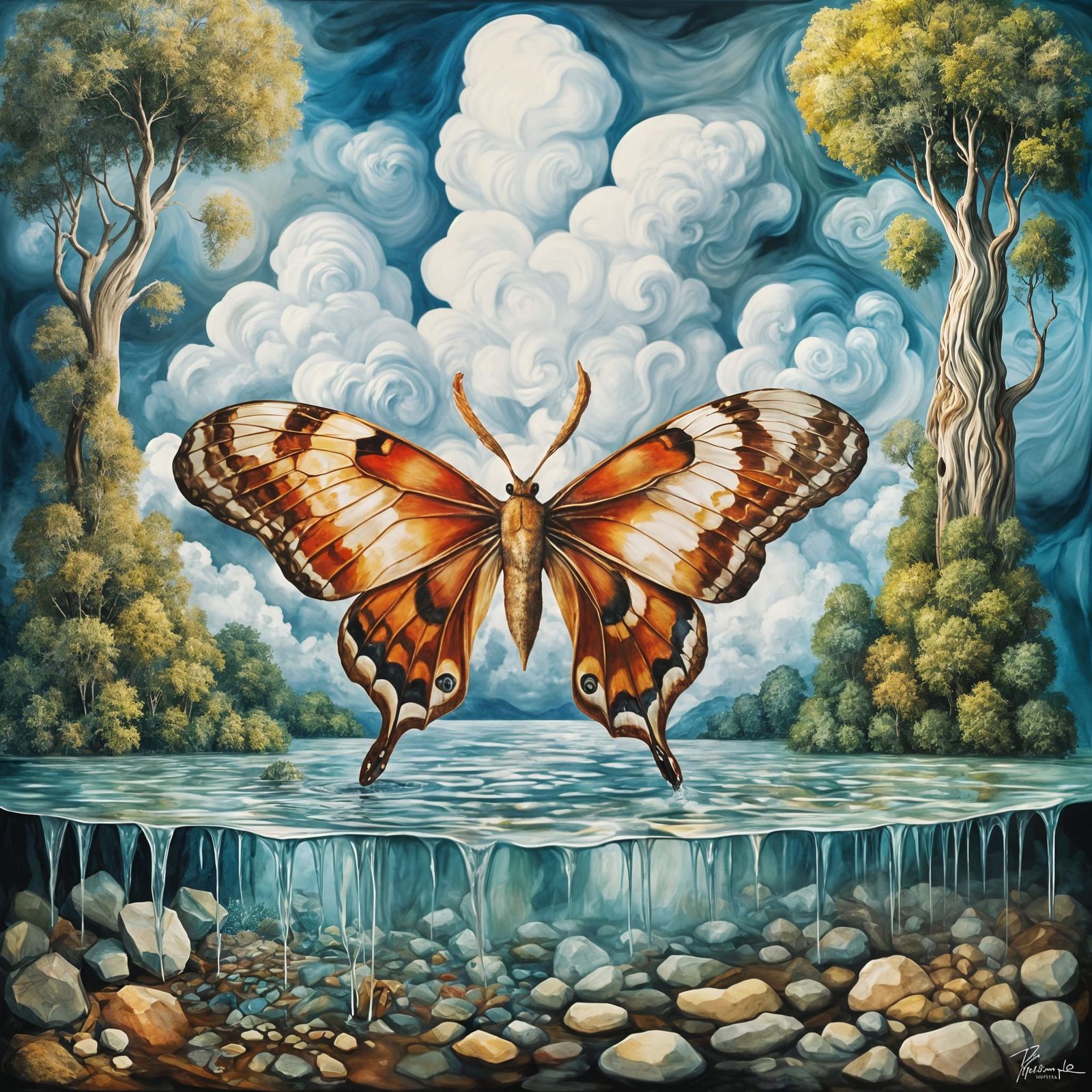 Surrealistic Watercolor Masterpiece: Double Exposure of Atla...