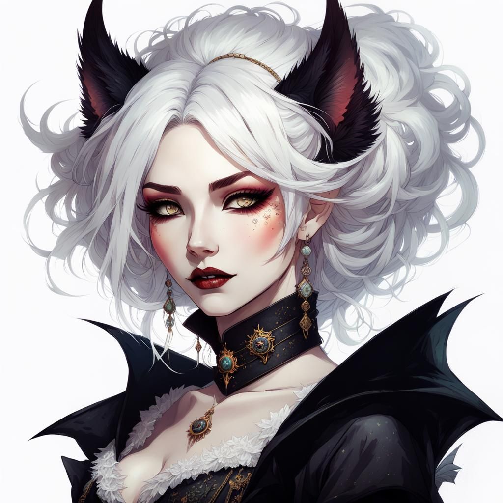 Gothic Vampire Queen Portrait in Waifu Anime Style