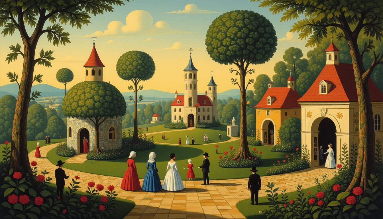 Surreal Dreamscape Painting of Earthly Delights