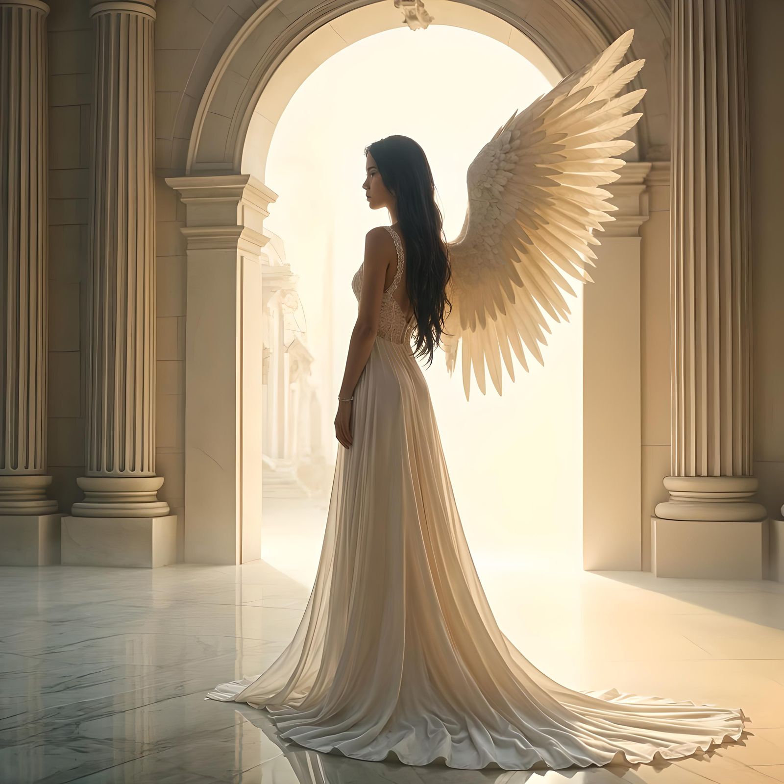 Filipina Angel in White Gown, Digital Art