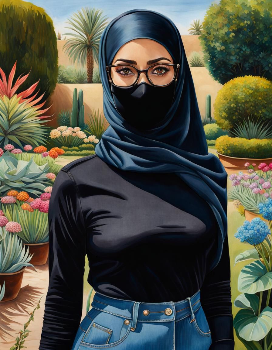 Psychedelic Egyptian Woman in Garden, Watercolor Portrait