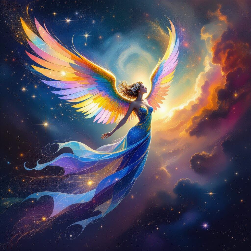 Celestial Being Soaring Through Nebula in Surrealist Style