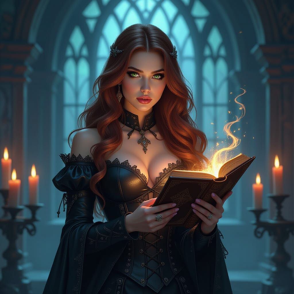 Mystical Witch in Dark Fantasy Chamber