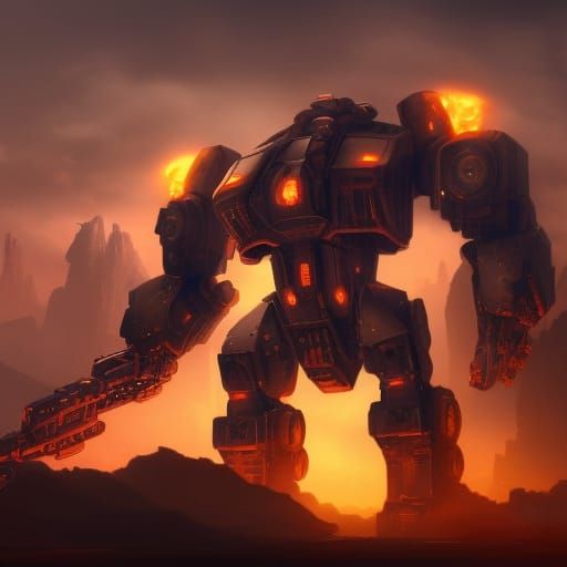Epic Giant Mech Dragon with Guns and Fire