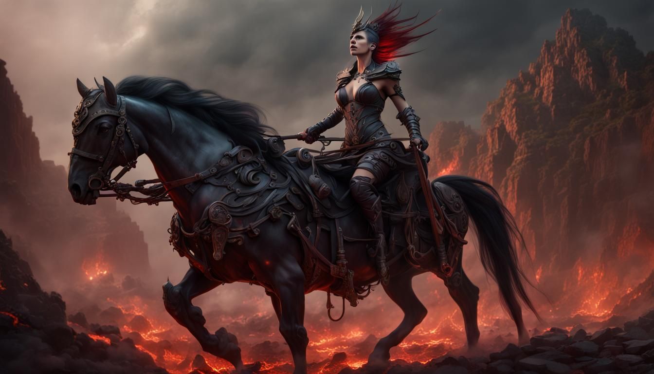Gothic Goddess of War in Hellscape Chariot