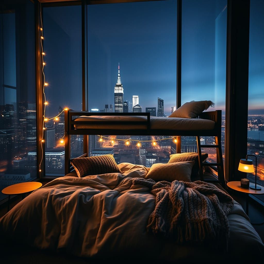 Cozy City Bedroom Sanctuary at Night