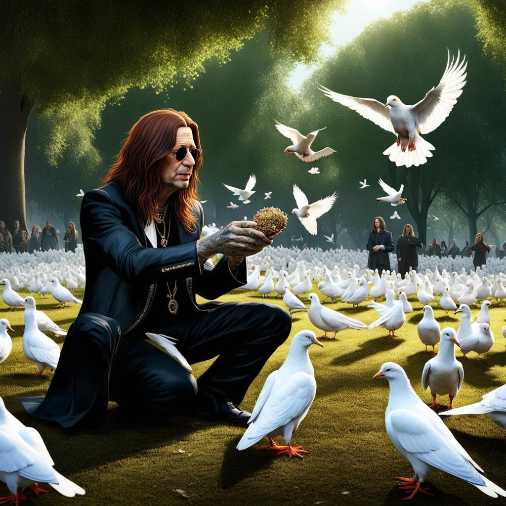 Ozzy Osbourne Doves in Hyperrealistic Park Scene