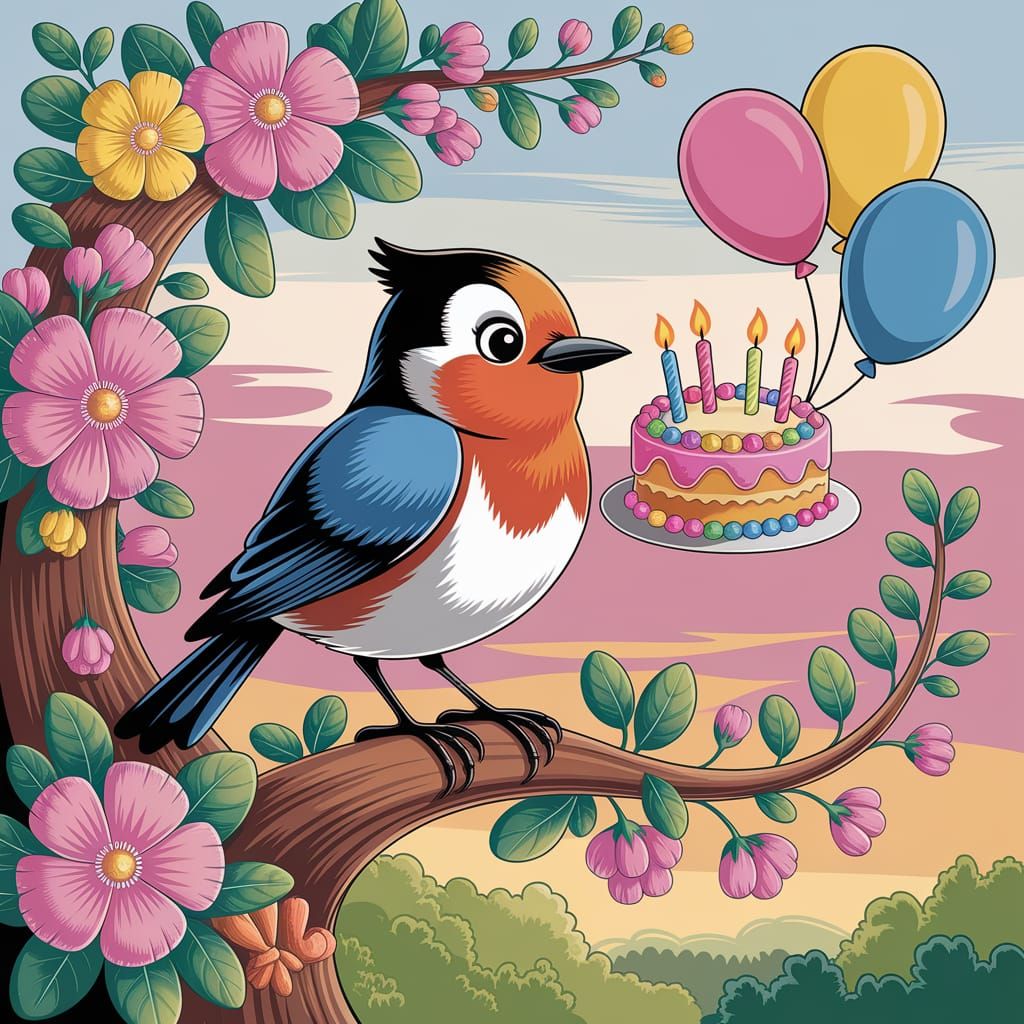 Robin's Birthday Celebration: Children's Book Illustration