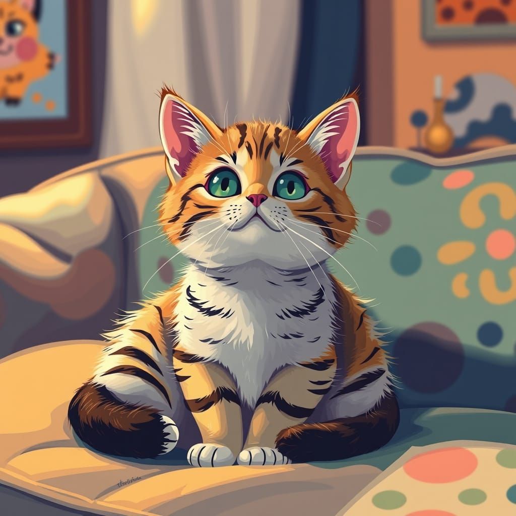 Cute Cat on Cozy Couch in Pop Surrealism Style