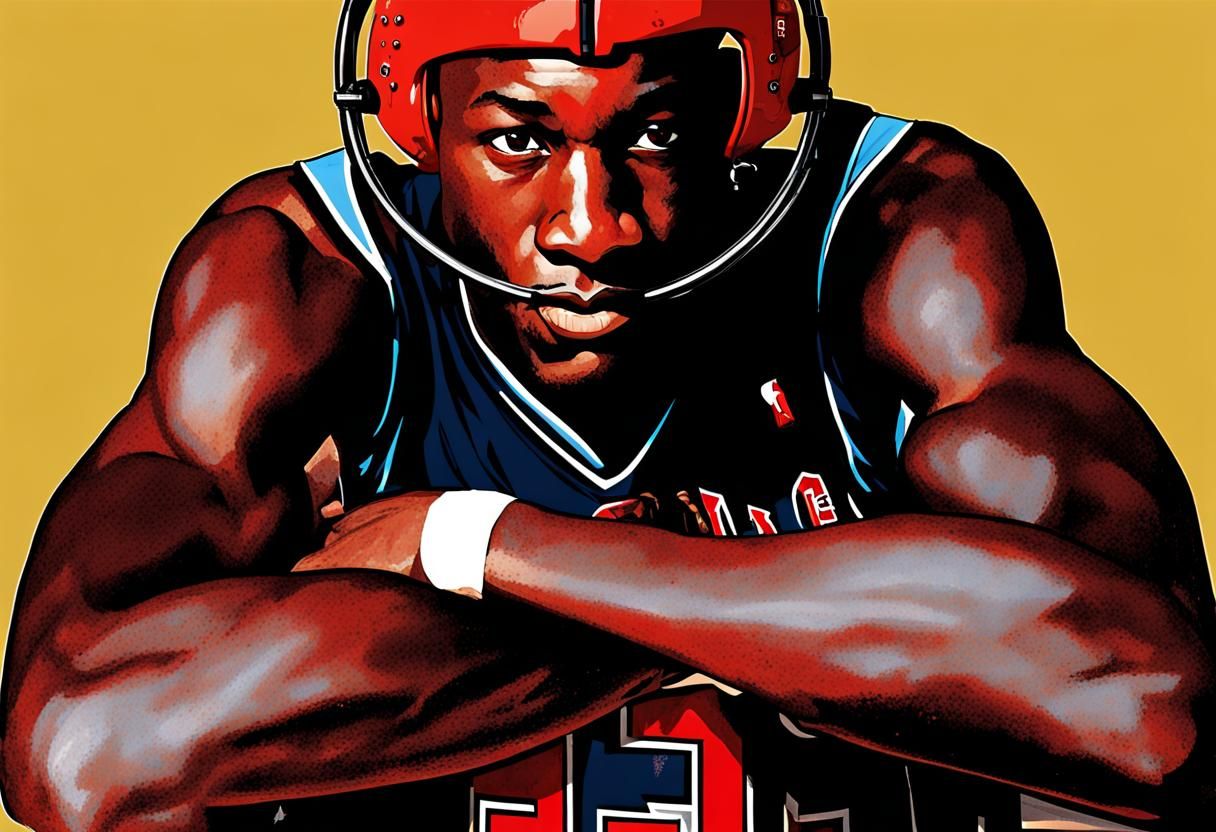 Basketball Player's Slam Dunk in Dystopian Style