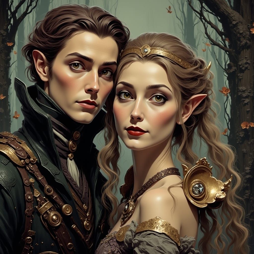 Enchanting Elven Couple in Romantic Embrace