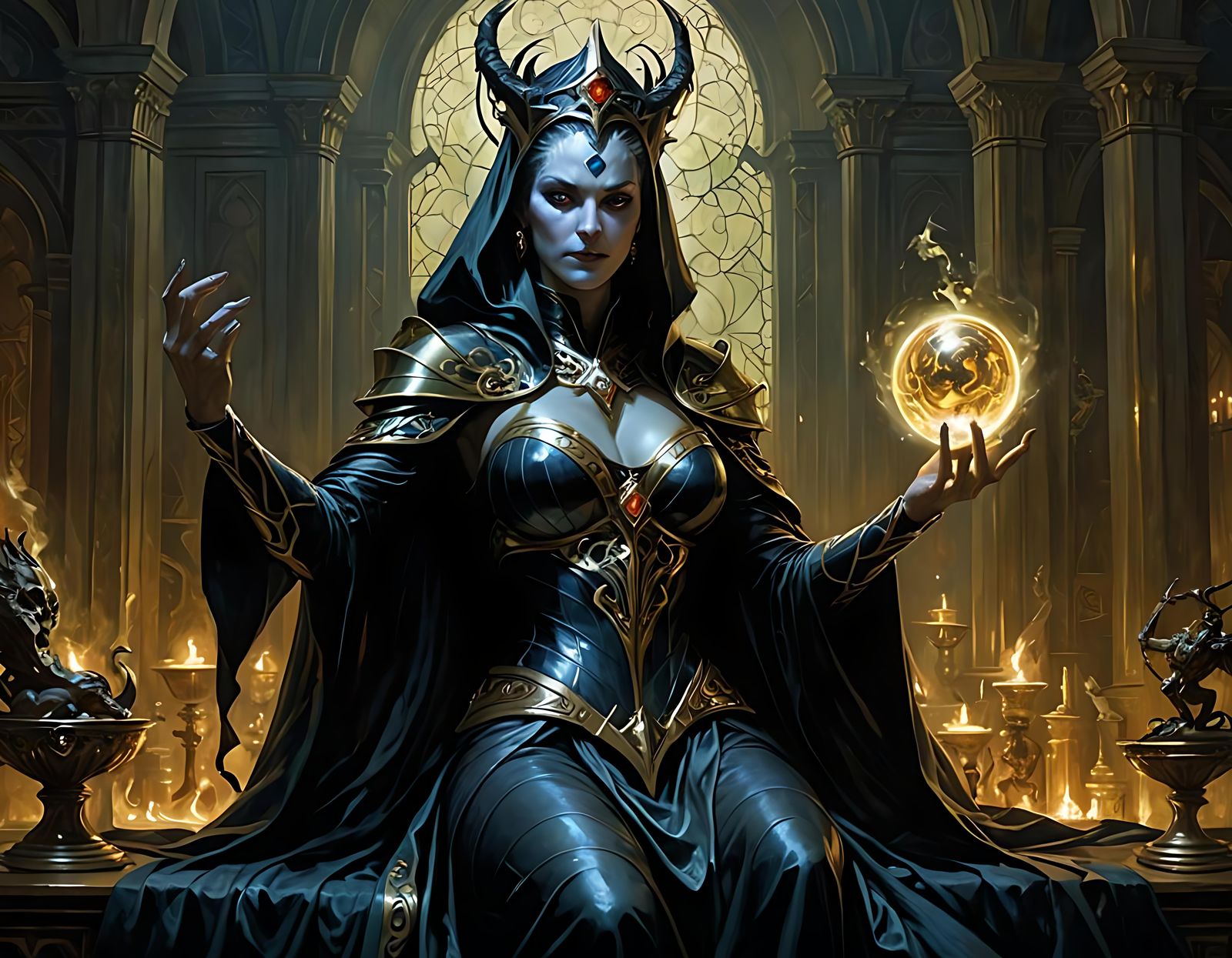 Eerie Female Lich Holding Magic
