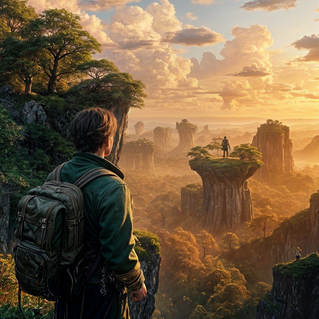 Ethereal Fantasy Landscape with Golden Hour Lighting