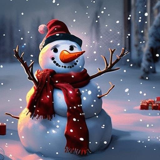 Festive Christmas Snowman with Gifts in 3D