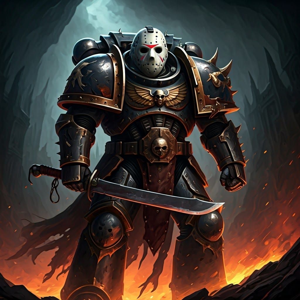 Jason Voorhees as Chaos Space Marine in Warhammer 40k Art