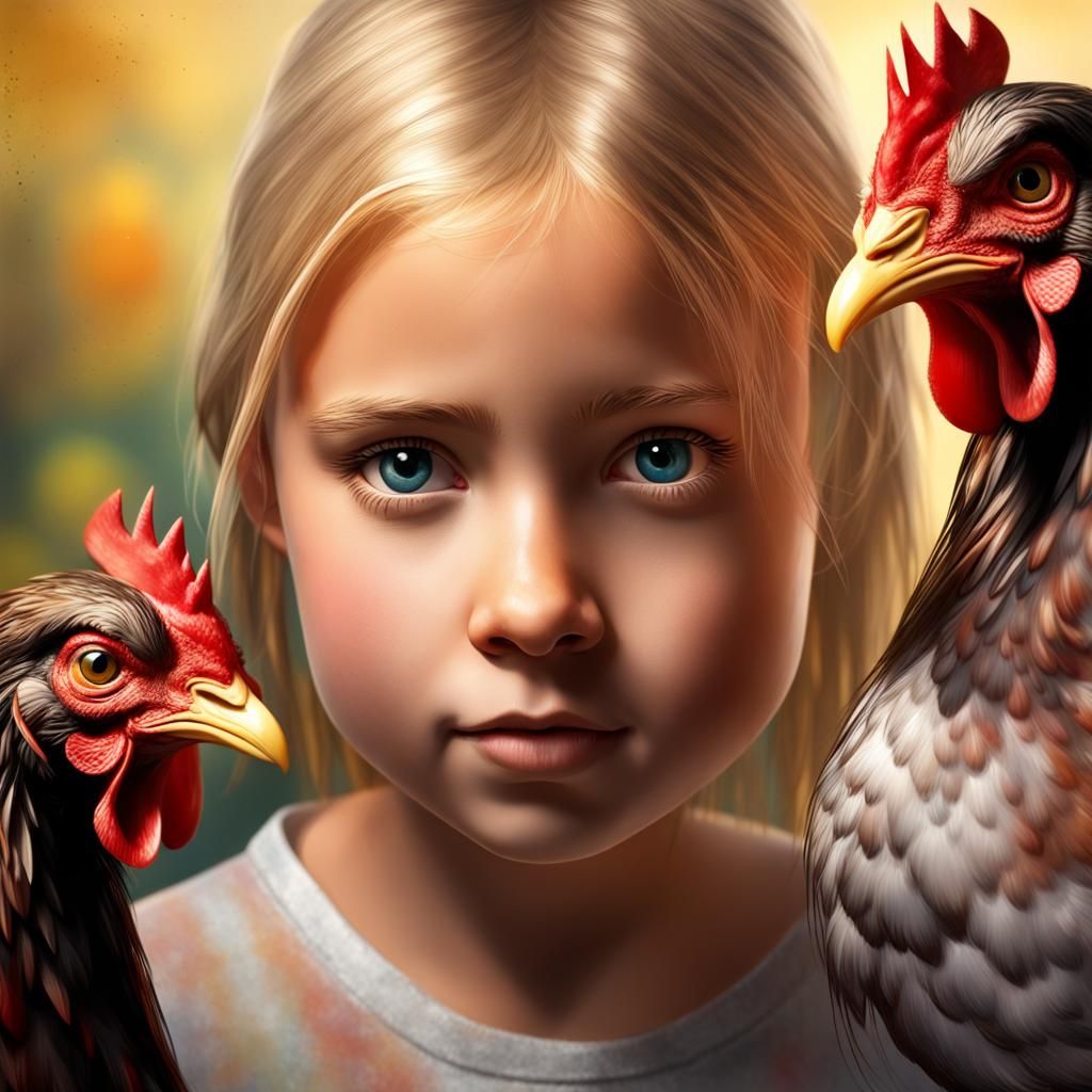 Hyperrealistic Girl with Chickens Splash Art