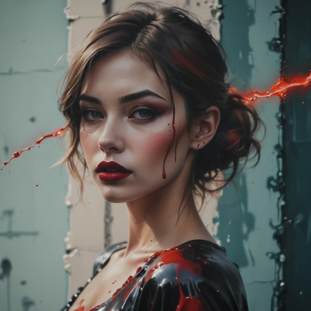 Glossy Red Lips in Graffiti Splash Art